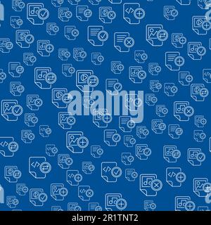 Seamless Pattern with Document Files Folders Icons. Different Business Media Files on Blue Background Isolated Flat Web Signs Vector Illustration Stock Vector