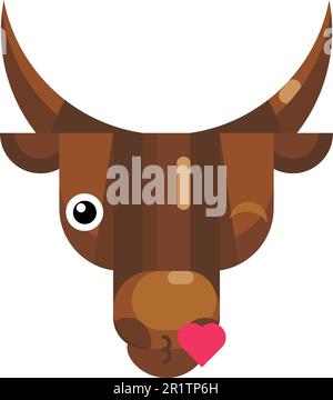 Kissing bull face emoji, happy cow blowing kiss icon isolated emotion sign. Cute animal head clip art, modern emoticon element. Smiley face isolated. Stock Vector