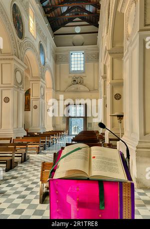 View of the pews of Chiesa della santissima annunziata from the altar Stock Photo