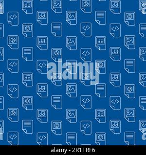 Seamless Pattern with Document Files Folders Icons. Different Business Media Files on Blue Background Isolated Flat Web Signs Vector Illustration Stock Vector