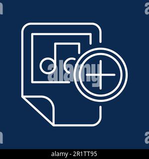Media file blue monochrome linear icon. Adding music to playlist color thin line pictogram Stock Vector