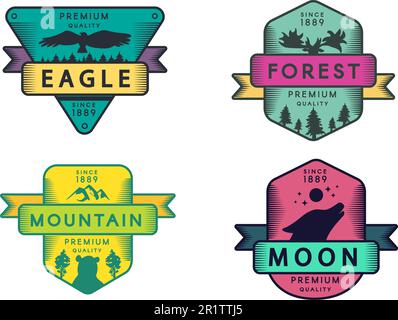 Forest animals vector logo templates set. Recreational park symbol. Deer, bear, eagle, wolf silhouette Stock Vector