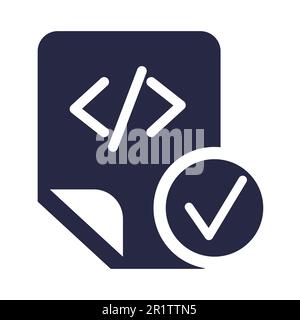 Coding script file symbol glyph vector illustration. HTML tag, system document and tick icon Stock Vector