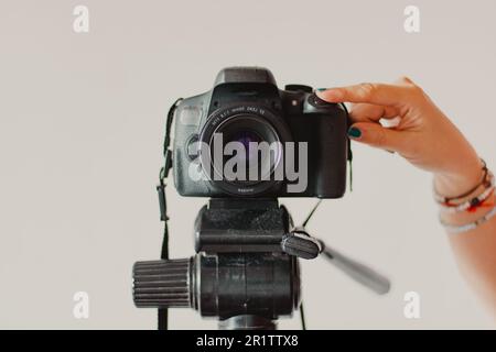 pressing record from the camera Stock Photo