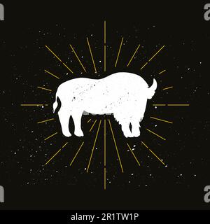 Retro standing bison silhouette logo. Nature sign and farm vintage logotype. Wild buffalo icon. Zoo or reserve symbol. Vector Stock Vector