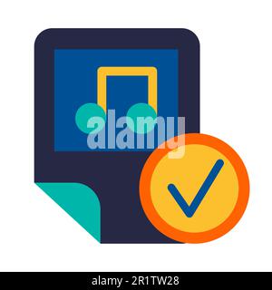 Music file, playlist checking glyph vector icon. Flat pictogram isolated on white background Stock Vector