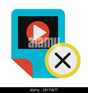Multimedia player removal, app deletion glyph icon. Multicolor pictogram isolated on white background Stock Vector