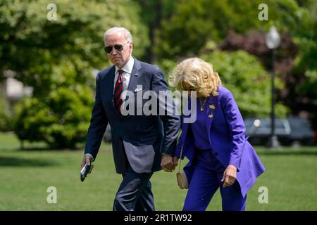 Washington, United States. 15th May, 2023. President Joe Biden and First Lady Jill Biden walk across the South Lawn after exiting Marine One at the White House in Washington, DC on Monday, May 15, 2023. The President and First Lady are returning from a weekend in Rehoboth, Delaware. Photo by Bonnie Cash/Pool/ABACAPRESS.COM Credit: Abaca Press/Alamy Live News Stock Photo