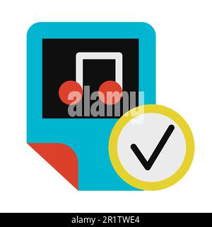 Music file, playlist checking glyph vector icon. Flat pictogram isolated on white background Stock Vector