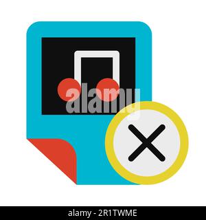 Music, audio file deletion glyph vector icon. Media removal button monocolor isolated pictogram Stock Vector