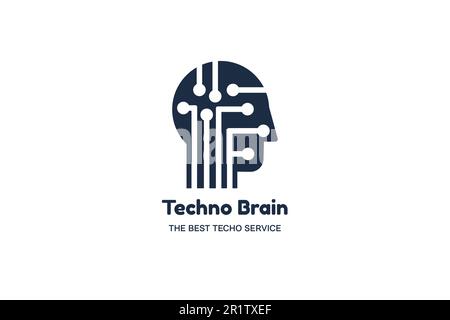 Man Head and Chip Techno Brain Multimedia Logo. Modern Creative Idea Symbol. Innovation Technology Electronic Device Service. Stylized Design Template Stock Vector