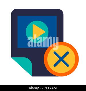 Multimedia player removal, app deletion glyph icon. Multicolor pictogram isolated on white background Stock Vector