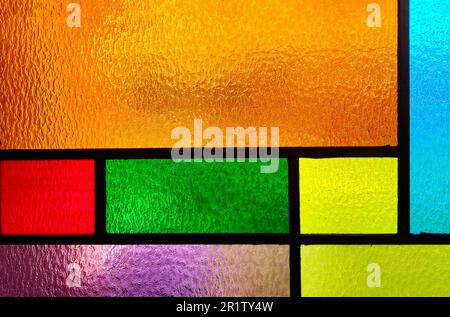 Background of a vivid colored stained glass rectangle design Stock Photo