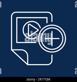 Video player blue monochrome linear icon. Adding film to playlist color thin line pictogram Stock Vector