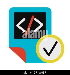 Coding script file symbol glyph vector illustration. HTML tag, system document and tick icon Stock Vector