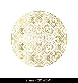 Golden abstract geometric mandala outline vector illustration. Psychedelic pattern isolated on white Stock Vector