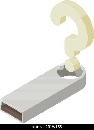 Handheld device icon isometric vector. Metal cap for flash drive, question mark. Accessory, metal pouch Stock Vector
