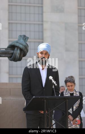 New York, New York, USA. 14th Apr, 2023. Secretary-General Antonio Guterres is joined by religious leaders to deliver a critical message about peace and a moment of silence, at a special time on the spiritual calendar and a time of conflict and suffering around the world today at the UN Headquarters in New York. Dr. Simran Jeet Singh, Executive Director, The Aspen Institute's Religion & Society Program (Sikh representative) . Photo: Luiz Rampelotto/EuropaNewswire (Credit Image: © Luiz Rampelotto/ZUMA Press Wire) EDITORIAL USAGE ONLY! Not for Commercial USAGE! Stock Photo