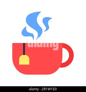 Tea cup flat vector icon. Home leisure. Hot steaming coffee mug. Coffee shop, cafe symbol Stock Vector