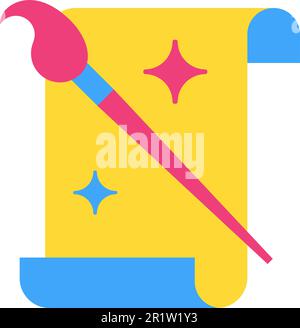 Creativity flat vector icon. Visual arts symbol. Brush with paper sheet cartoon illustration Stock Vector