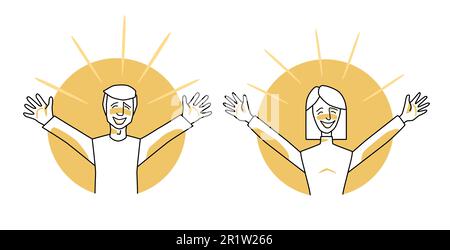 Happy woman, emotion of happiness. Joyful maiden half body vector ...