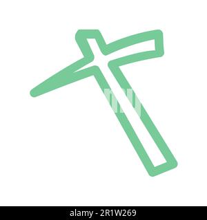 Green mine pickaxe thick line vector icon. Mining equipment isolated on white background Stock Vector