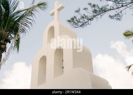 Typical white Mexican church in Playa del Carmen, Quintana Roo, Mexico. High quality photo Stock Photo