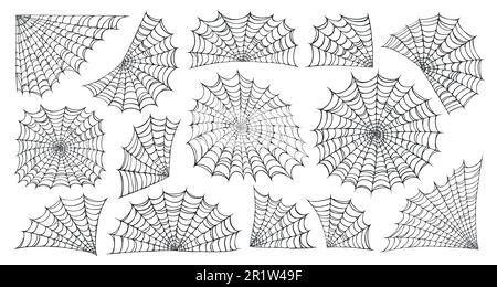 Spider web set isolated on white background. Halloween cobweb frames. Vector illustration Stock Vector