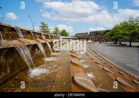 Water feature in Sheaf Square front of Sheffield Railway station, taken in Sheffield, Yorkshire, UK on 18 May 2018 Stock Photo