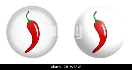 Red chili pepper symbol in white sphere or 3d circle Stock Vector