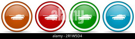 Tank, army, military, war vehicle glossy icons, set of modern design buttons for web, internet and mobile applications in four colors options isolated Stock Photo