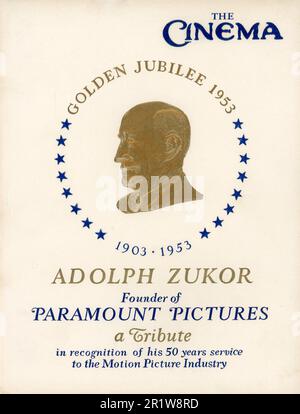 ADOLPH ZUKOR Founder of PARAMOUNT PICTURES Golden Jubilee 1903 - 1953 An 80 page Tribute in recognition of his 50 years service to the Motion Picture Industry published in UK by The Cinema trade magazine in October 1953 Stock Photo