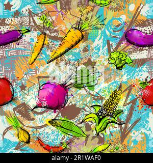 Vegetables abstract seamless background with colored watercolor blots and spots. Vector illustration Stock Vector