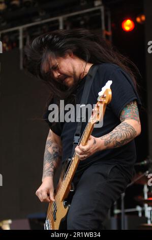 Milan Italy 2006-06-04 :Chi Cheng bassist of Deftones live concert at the Idroscalo, Gods Of Metal 2006 Stock Photo