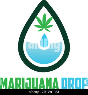 The "Marijuana Water Drop" logo template is a vector file that combines the elements of marijuana and a water droplet. Stock Vector