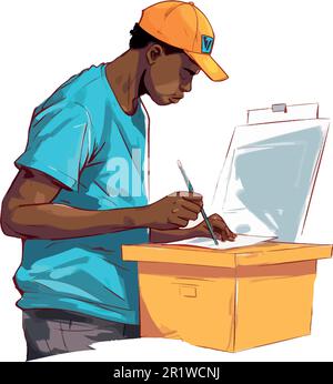 engineer doing blue planes over white Stock Vector