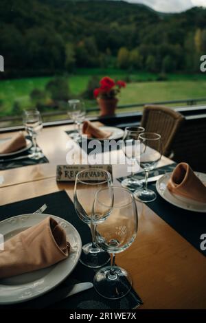 crystal or glass goblets on tables. High quality photo Stock Photo