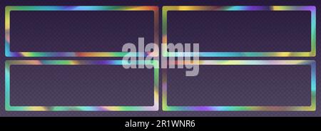 Crystal refraction frame, rainbow sunlight border, prism light effect, holographic reflections in a rectangular shape. Stock Vector
