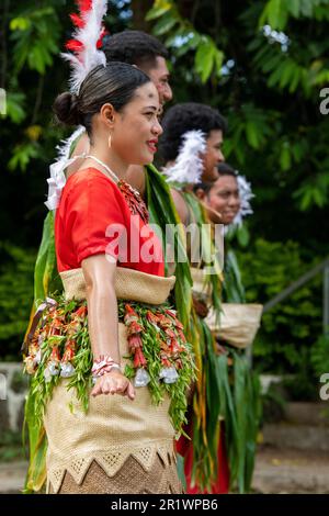Kingdom of Tonga, Neiafu. Traditional welcome dancers in typical ...