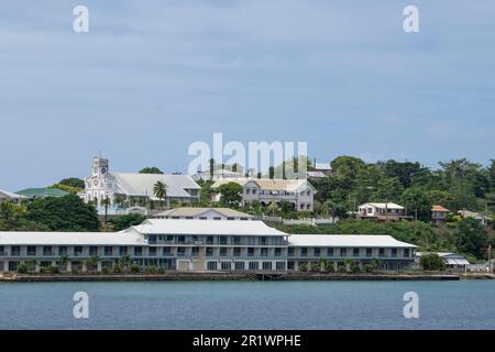 Kingdom of Tonga, Neiafu. Coastal view of port area. Stock Photo