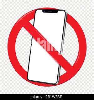 Prohibition sign do not use mobile phone isolated on transparent background Stock Vector