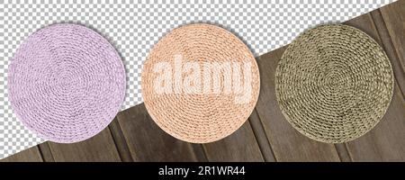 Set colored Round woven straw mats isolated against transparent ...
