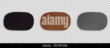 View of set colored oval mats for placing plates isolated with transparency. Stock Photo