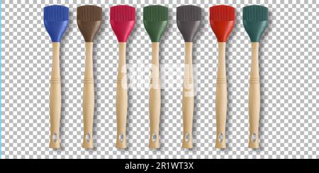 A various collection of wooden kitchen utensils isolated on transparent background. Stock Photo