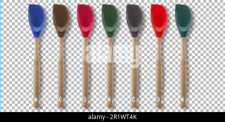 A various collection of wooden kitchen utensils isolated on transparent background. Stock Photo