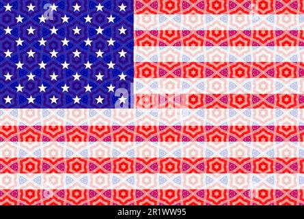 Patriotic translucent American Flag overlaid red white and blue pattern for Memorial Independence Labor or Election Day Fourth of July concept Stock Photo