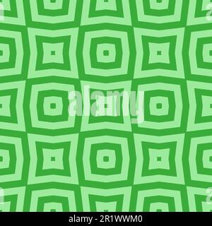 Psychedelic two tone green seamless pattern with repeating concentric squares. Stock Photo
