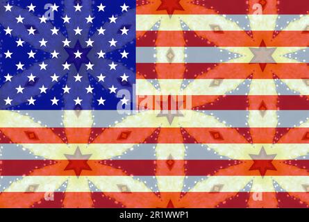 Patriotic American flag with overlaid star pattern. Memorial, Labor, Independence, Election Day, Fourth of July design concept. Stock Photo