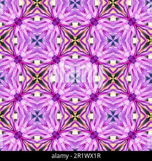 Painterly abstract seamless pattern with organic flower petal motifs in pink and purple geometric repeating design. Stock Photo