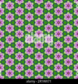 Seamless pink, purple and green spring summer floral geometric pattern repeating motif design elements, abstract background. Stock Photo